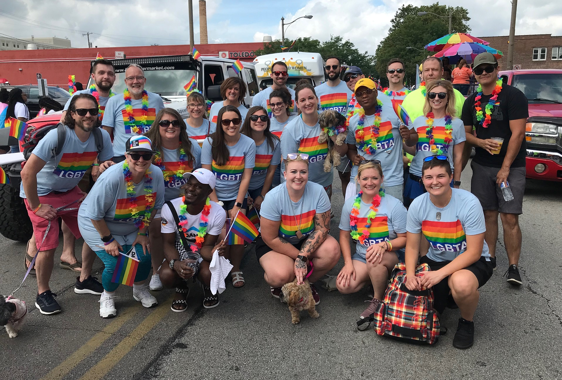 Employees, family, friends, and partners represent Dana’s LGBTA business resource group at the Toledo Pride festival (Toledo, Ohio, USA) in August 2019. 